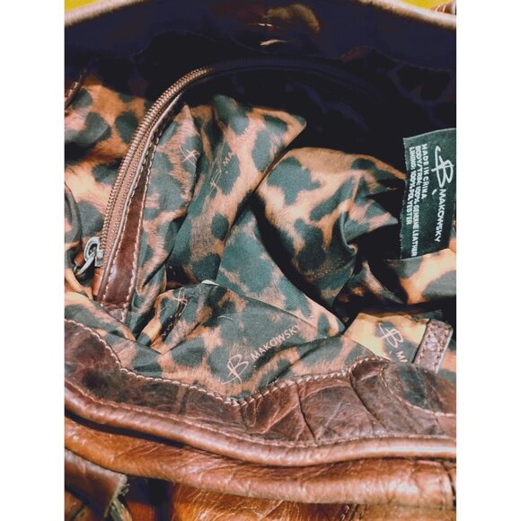 B Makowsky leather bag, super soft leather, animal print lining silver studs des - Picture 5 of 8